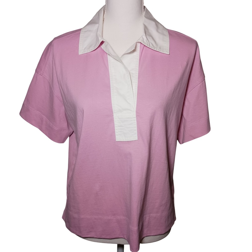NWT EVERLANE The Retro‎ Jersey Polo Top S Mauve Pink Short Sleeve Organic Cotton